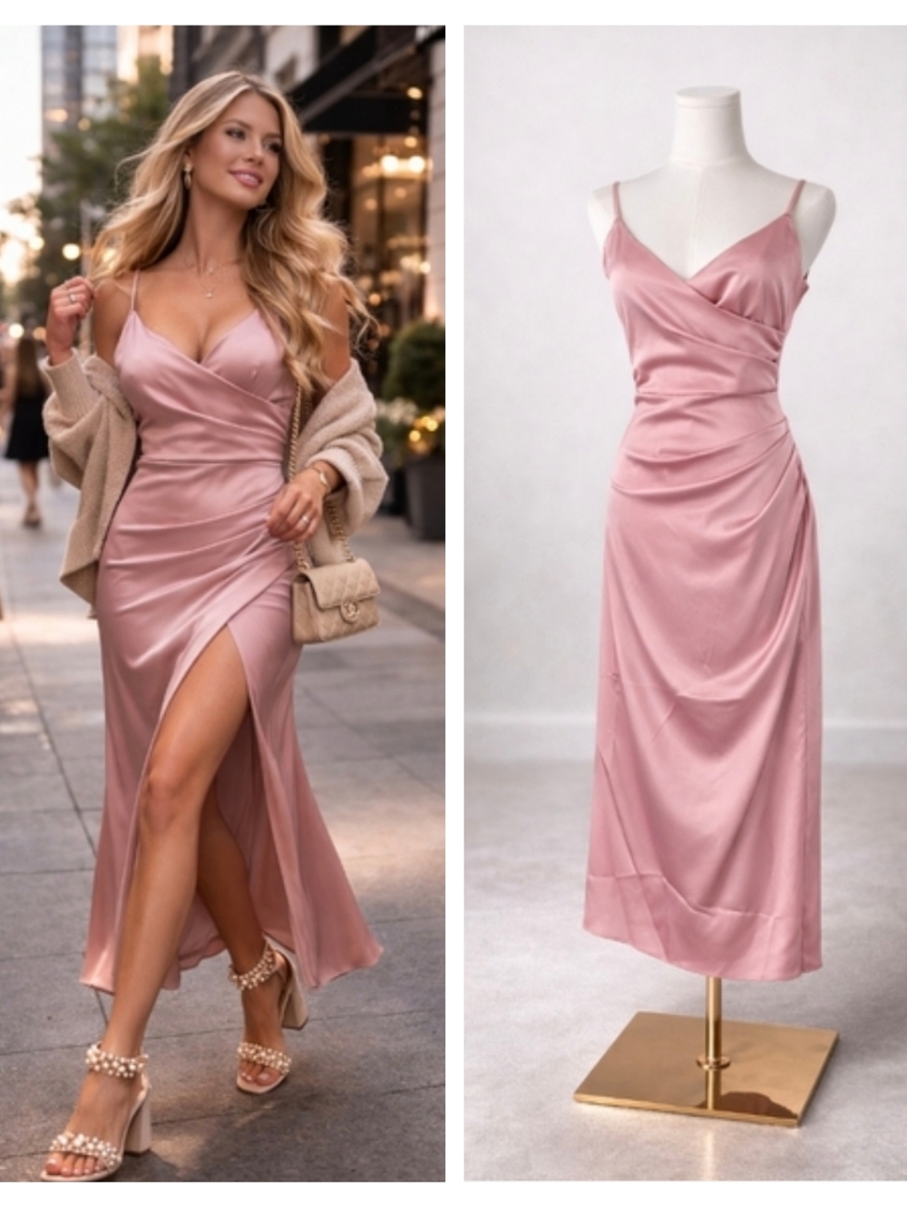 Blush Satin Slip Dress w/ Slit
